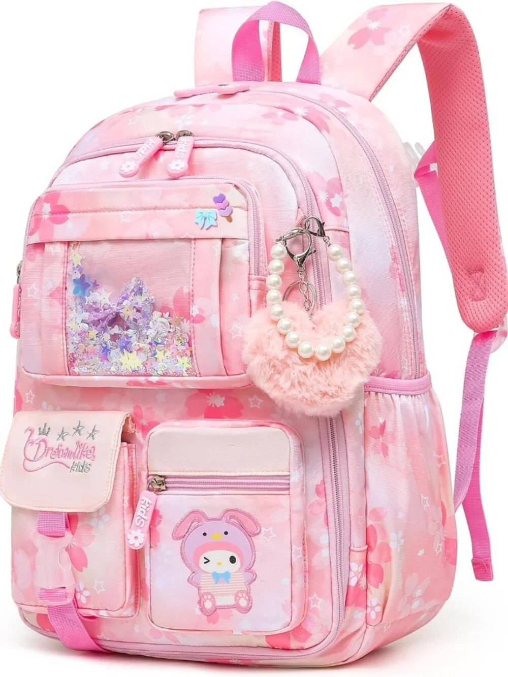 Chic Pink Girls Backpack for School - Splash-Proof, Multi-Pocket Book Bag, 17